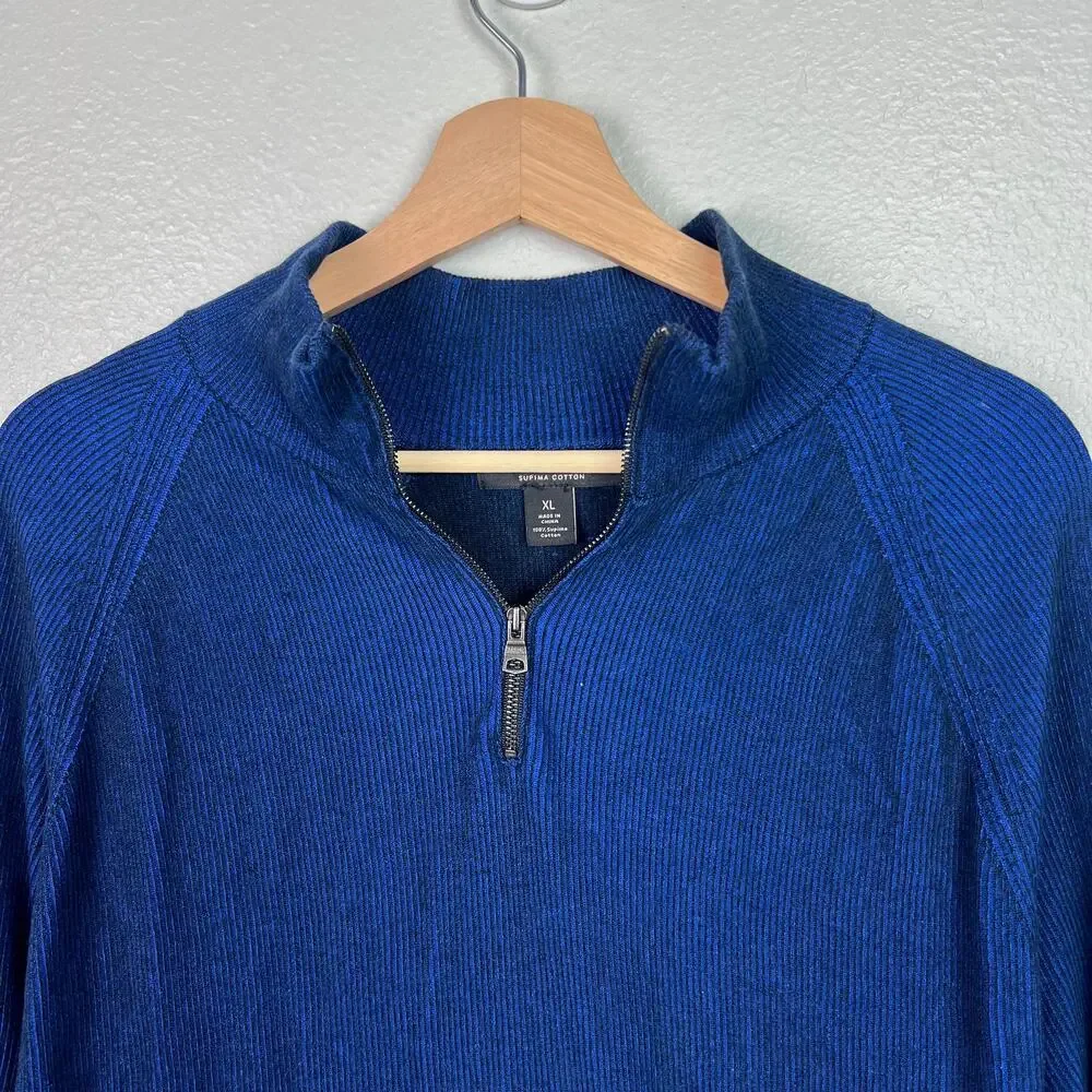 Banana Republic Men's XL Blue Textured Supima Cotton 1/4 Zip Pullover‎ Sweater